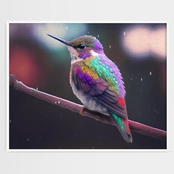 20x30 Hummingbird x‎ Cyberpunk Fantasy Wall Art Watercolor Oil Painting Poster - Picture 6 of 6